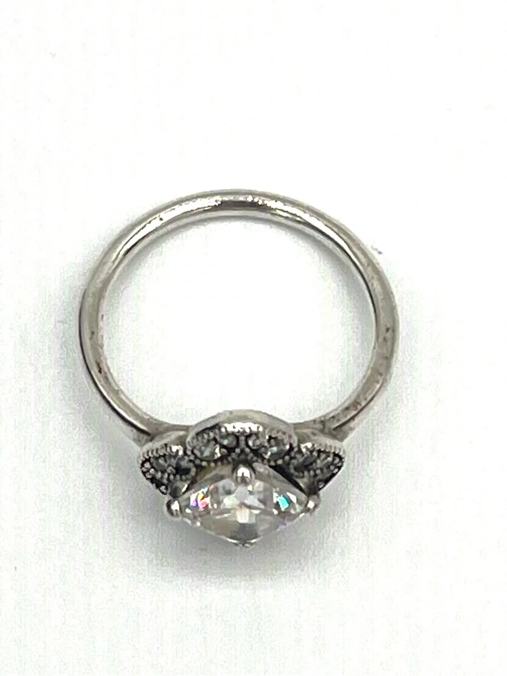Pandora Art Deco Style Vintage Filigree Halo Ring - Sterling Silver CZ